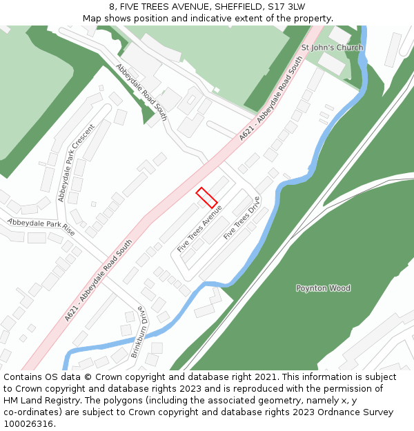 8, FIVE TREES AVENUE, SHEFFIELD, S17 3LW: Location map and indicative extent of plot