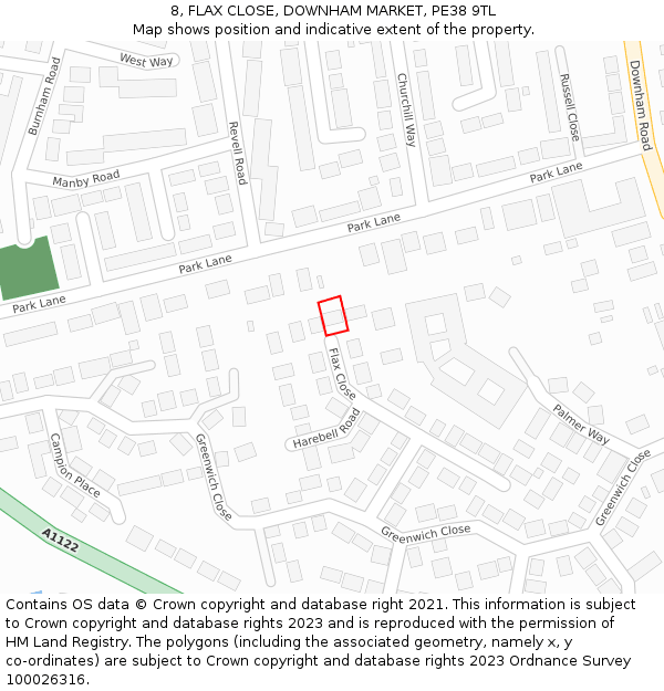 8, FLAX CLOSE, DOWNHAM MARKET, PE38 9TL: Location map and indicative extent of plot
