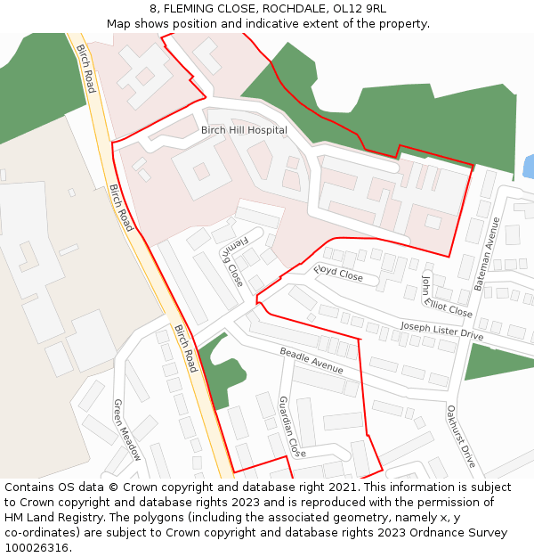 8, FLEMING CLOSE, ROCHDALE, OL12 9RL: Location map and indicative extent of plot