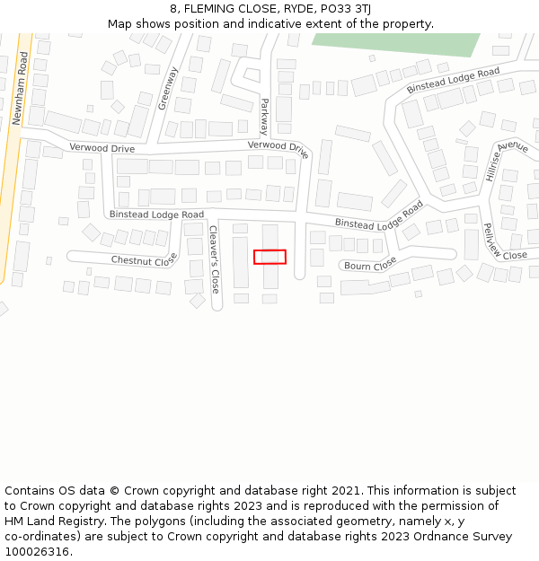 8, FLEMING CLOSE, RYDE, PO33 3TJ: Location map and indicative extent of plot