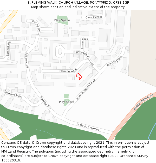 8, FLEMING WALK, CHURCH VILLAGE, PONTYPRIDD, CF38 1GF: Location map and indicative extent of plot