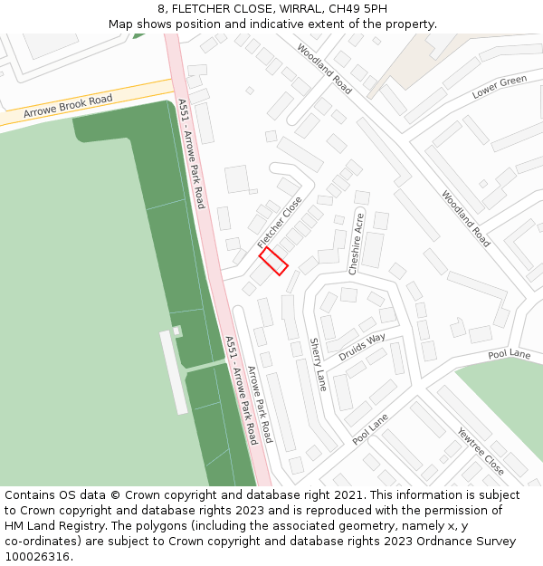 8, FLETCHER CLOSE, WIRRAL, CH49 5PH: Location map and indicative extent of plot