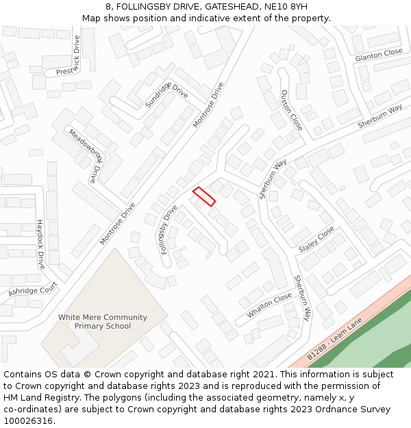 8, FOLLINGSBY DRIVE, GATESHEAD, NE10 8YH: Location map and indicative extent of plot
