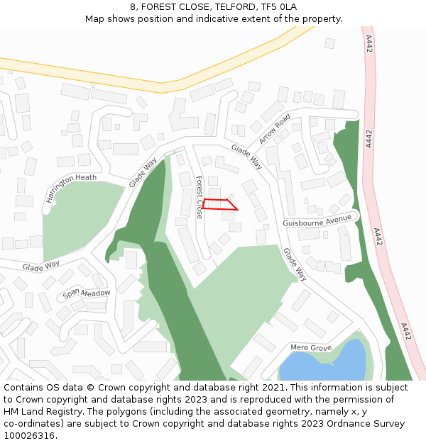 8, FOREST CLOSE, TELFORD, TF5 0LA: Location map and indicative extent of plot