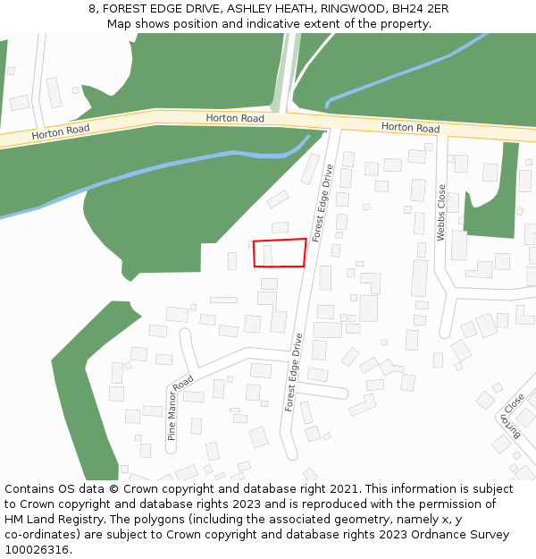 8, FOREST EDGE DRIVE, ASHLEY HEATH, RINGWOOD, BH24 2ER: Location map and indicative extent of plot