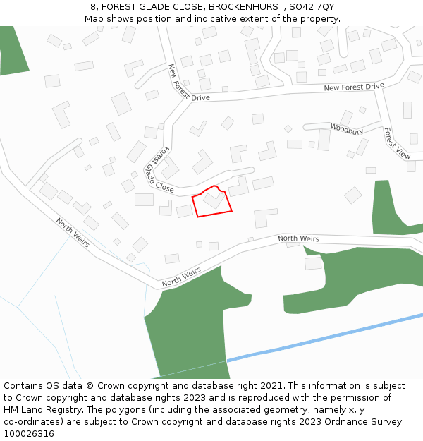 8, FOREST GLADE CLOSE, BROCKENHURST, SO42 7QY: Location map and indicative extent of plot