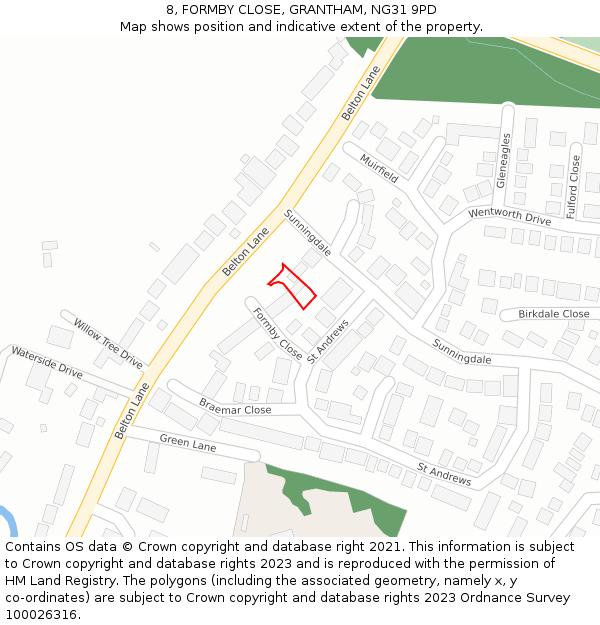 8, FORMBY CLOSE, GRANTHAM, NG31 9PD: Location map and indicative extent of plot