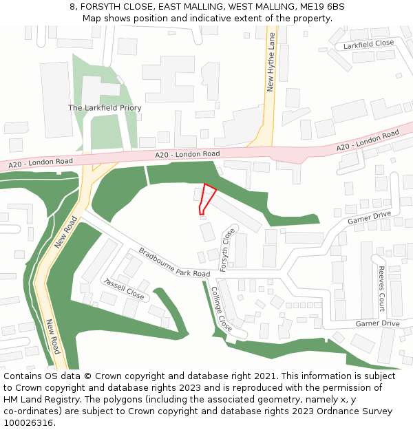 8, FORSYTH CLOSE, EAST MALLING, WEST MALLING, ME19 6BS: Location map and indicative extent of plot