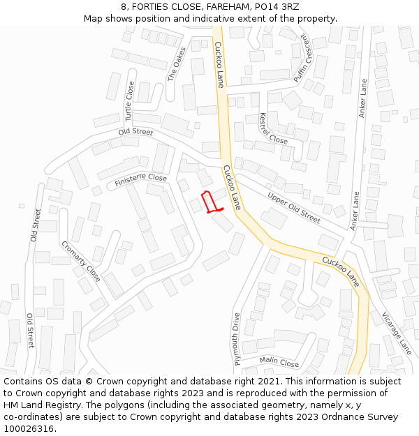 8, FORTIES CLOSE, FAREHAM, PO14 3RZ: Location map and indicative extent of plot