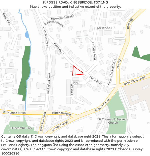 8, FOSSE ROAD, KINGSBRIDGE, TQ7 1NG: Location map and indicative extent of plot