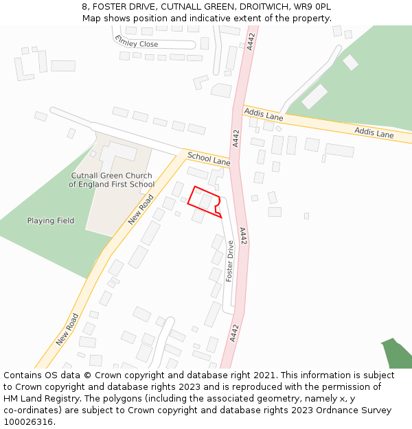 8, FOSTER DRIVE, CUTNALL GREEN, DROITWICH, WR9 0PL: Location map and indicative extent of plot