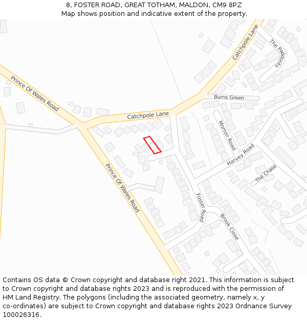 8, FOSTER ROAD, GREAT TOTHAM, MALDON, CM9 8PZ: Location map and indicative extent of plot