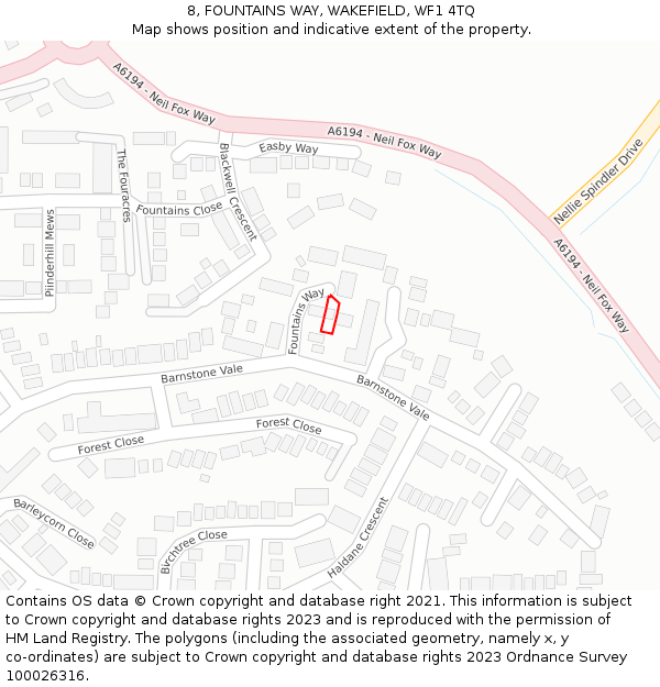 8, FOUNTAINS WAY, WAKEFIELD, WF1 4TQ: Location map and indicative extent of plot