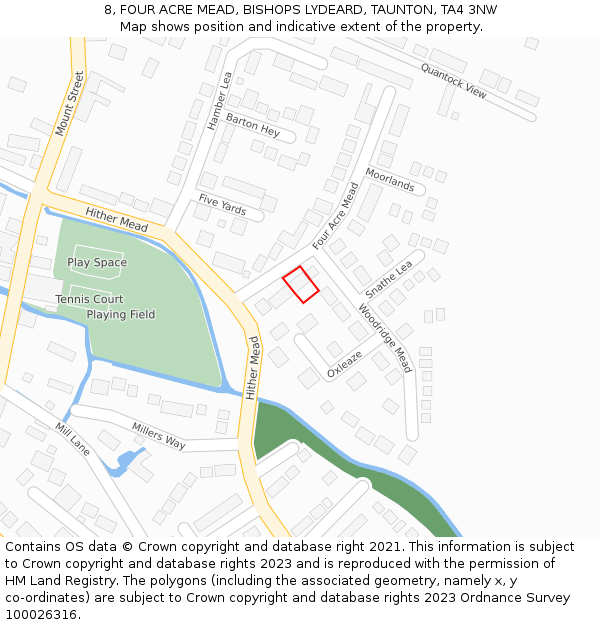 8, FOUR ACRE MEAD, BISHOPS LYDEARD, TAUNTON, TA4 3NW: Location map and indicative extent of plot