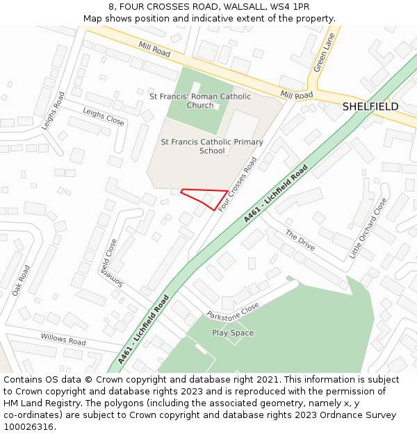 8, FOUR CROSSES ROAD, WALSALL, WS4 1PR: Location map and indicative extent of plot