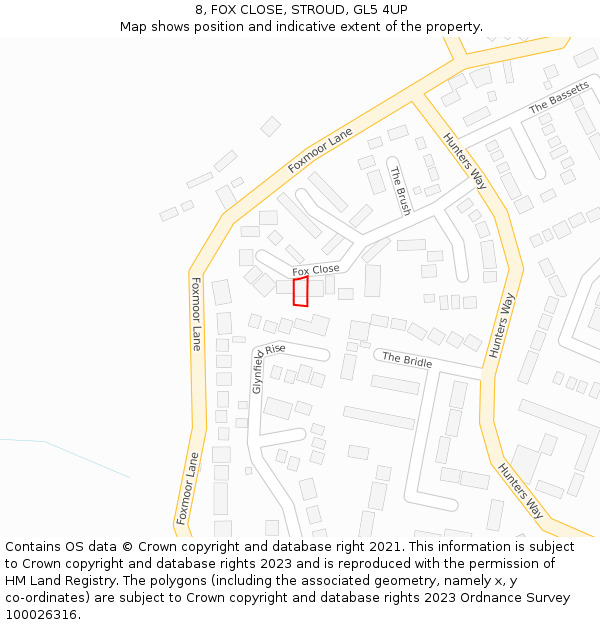 8, FOX CLOSE, STROUD, GL5 4UP: Location map and indicative extent of plot