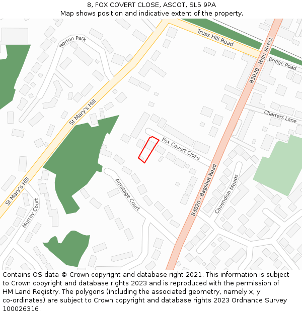 8, FOX COVERT CLOSE, ASCOT, SL5 9PA: Location map and indicative extent of plot