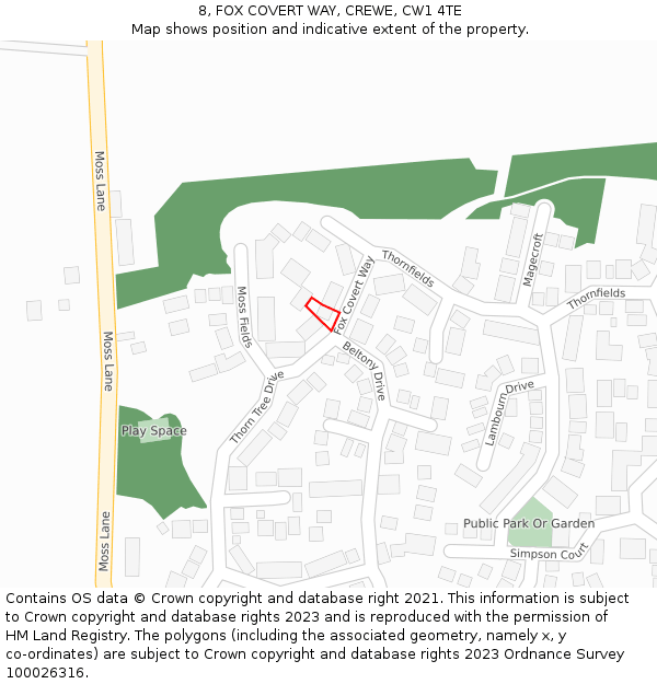 8, FOX COVERT WAY, CREWE, CW1 4TE: Location map and indicative extent of plot