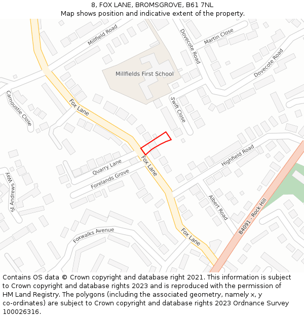 8, FOX LANE, BROMSGROVE, B61 7NL: Location map and indicative extent of plot