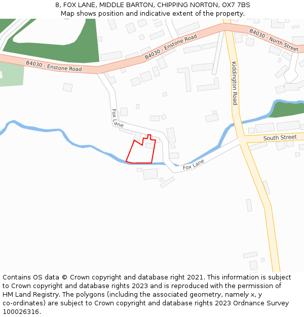 8, FOX LANE, MIDDLE BARTON, CHIPPING NORTON, OX7 7BS: Location map and indicative extent of plot