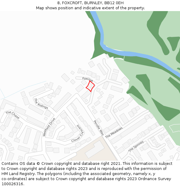 8, FOXCROFT, BURNLEY, BB12 0EH: Location map and indicative extent of plot
