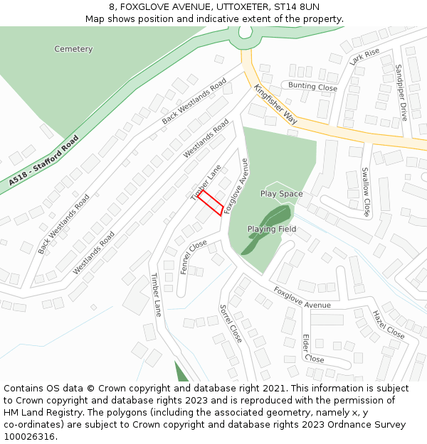 8, FOXGLOVE AVENUE, UTTOXETER, ST14 8UN: Location map and indicative extent of plot