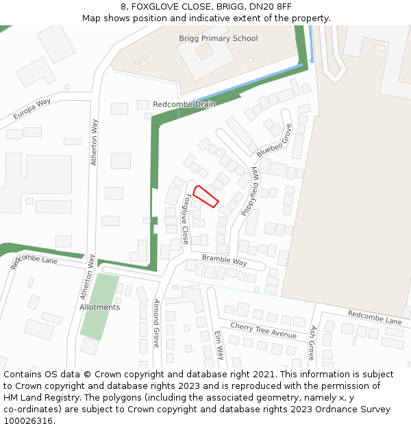 8, FOXGLOVE CLOSE, BRIGG, DN20 8FF: Location map and indicative extent of plot