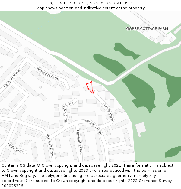 8, FOXHILLS CLOSE, NUNEATON, CV11 6TP: Location map and indicative extent of plot