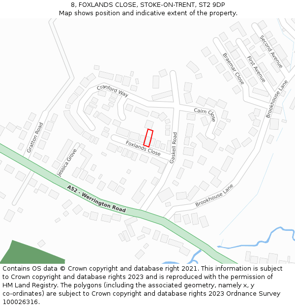 8, FOXLANDS CLOSE, STOKE-ON-TRENT, ST2 9DP: Location map and indicative extent of plot