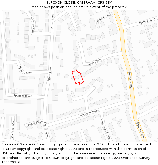 8, FOXON CLOSE, CATERHAM, CR3 5SY: Location map and indicative extent of plot