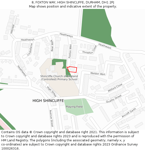 8, FOXTON WAY, HIGH SHINCLIFFE, DURHAM, DH1 2PJ: Location map and indicative extent of plot