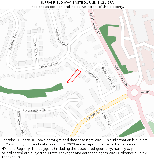 8, FRAMFIELD WAY, EASTBOURNE, BN21 2RA: Location map and indicative extent of plot