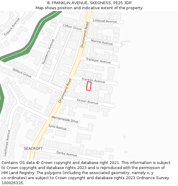 8, FRANKLIN AVENUE, SKEGNESS, PE25 3DP: Location map and indicative extent of plot