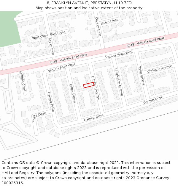 8, FRANKLYN AVENUE, PRESTATYN, LL19 7ED: Location map and indicative extent of plot