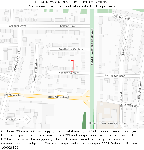 8, FRANKLYN GARDENS, NOTTINGHAM, NG8 3NZ: Location map and indicative extent of plot