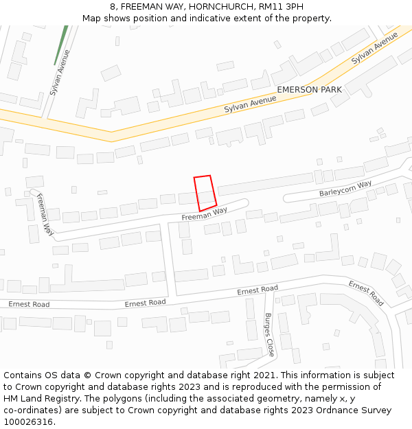 8, FREEMAN WAY, HORNCHURCH, RM11 3PH: Location map and indicative extent of plot