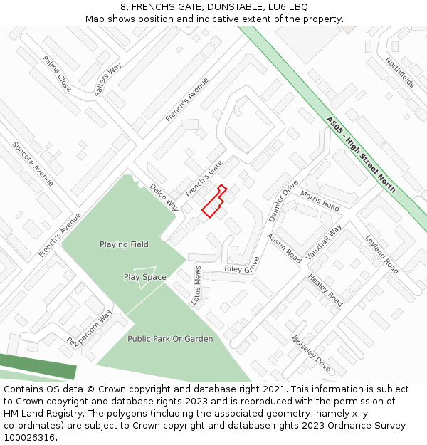 8, FRENCHS GATE, DUNSTABLE, LU6 1BQ: Location map and indicative extent of plot