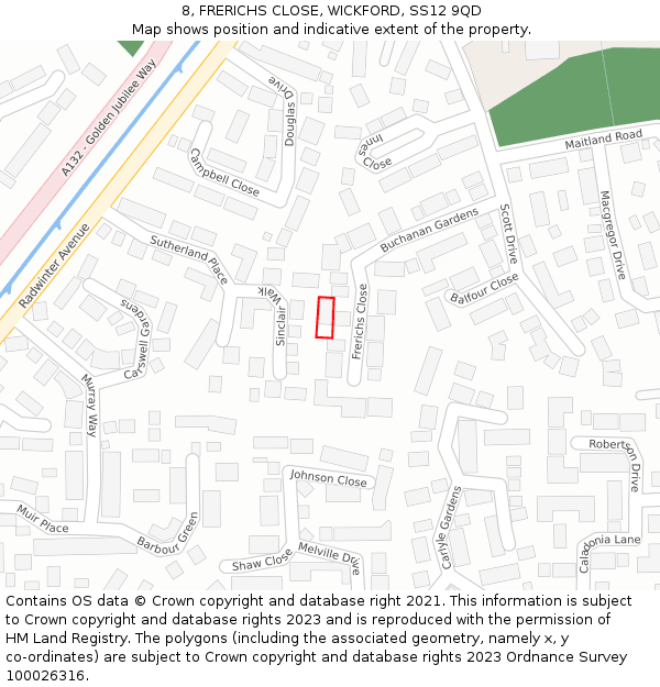 8, FRERICHS CLOSE, WICKFORD, SS12 9QD: Location map and indicative extent of plot