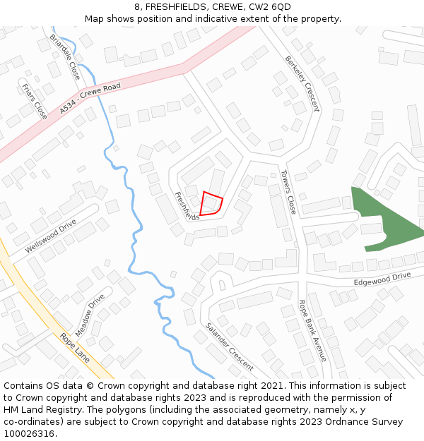 8, FRESHFIELDS, CREWE, CW2 6QD: Location map and indicative extent of plot