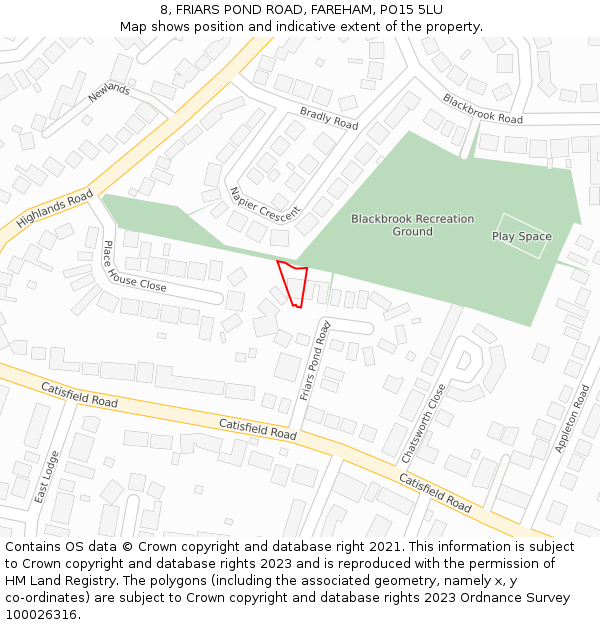 8, FRIARS POND ROAD, FAREHAM, PO15 5LU: Location map and indicative extent of plot