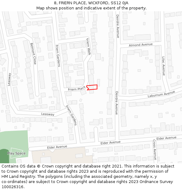 8, FRIERN PLACE, WICKFORD, SS12 0JA: Location map and indicative extent of plot