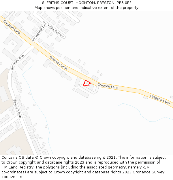 8, FRITHS COURT, HOGHTON, PRESTON, PR5 0EF: Location map and indicative extent of plot