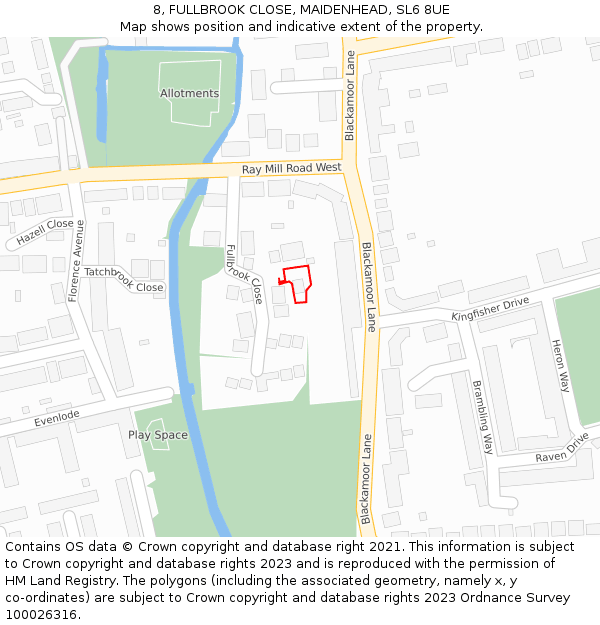 8, FULLBROOK CLOSE, MAIDENHEAD, SL6 8UE: Location map and indicative extent of plot