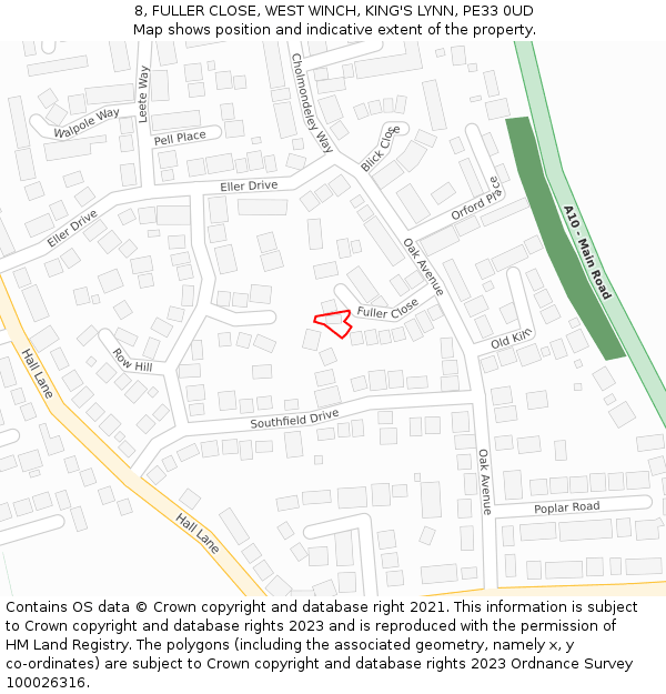 8, FULLER CLOSE, WEST WINCH, KING'S LYNN, PE33 0UD: Location map and indicative extent of plot