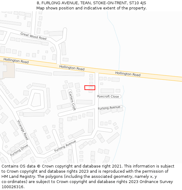 8, FURLONG AVENUE, TEAN, STOKE-ON-TRENT, ST10 4JS: Location map and indicative extent of plot