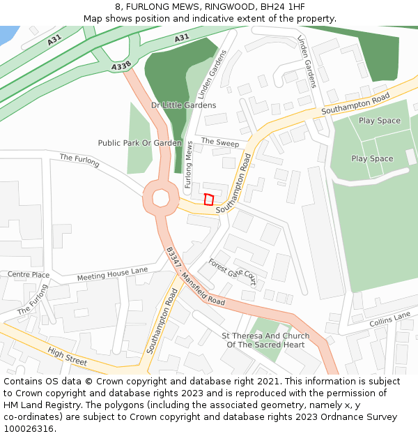 8, FURLONG MEWS, RINGWOOD, BH24 1HF: Location map and indicative extent of plot