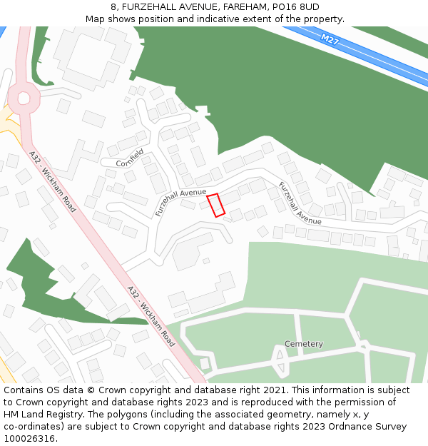 8, FURZEHALL AVENUE, FAREHAM, PO16 8UD: Location map and indicative extent of plot