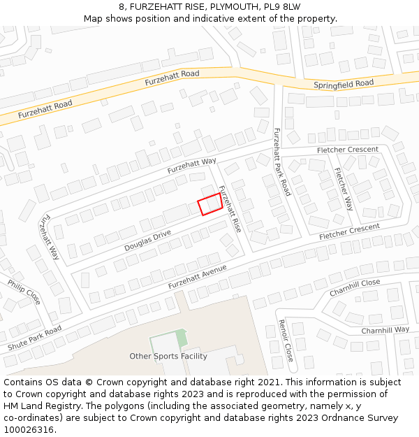 8, FURZEHATT RISE, PLYMOUTH, PL9 8LW: Location map and indicative extent of plot