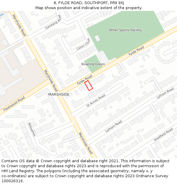 8, FYLDE ROAD, SOUTHPORT, PR9 9XJ: Location map and indicative extent of plot