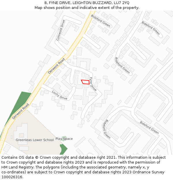 8, FYNE DRIVE, LEIGHTON BUZZARD, LU7 2YQ: Location map and indicative extent of plot